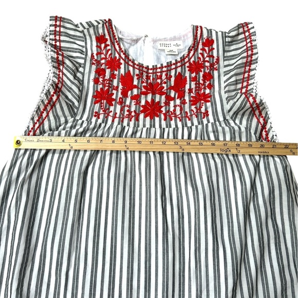 Kate Spade | Broome Street Red Floral Embroidered Stripe Tie Waist Dress, Size M - Picture 6 of 13